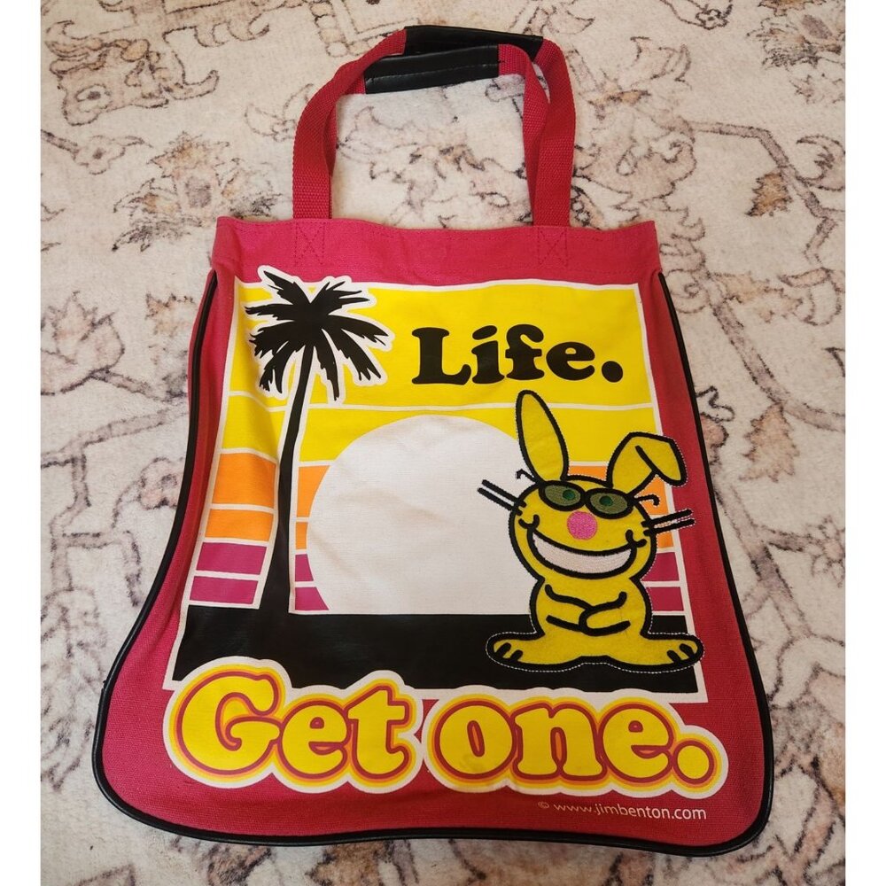 Jim Benton It's Happy Bunny / Life. Get one. Pink Tote Bag